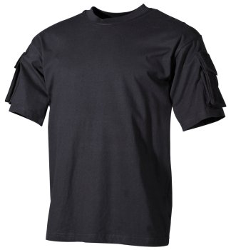 US T-Shirt, halbarm, schwarz, mit Ärmeltaschen