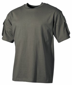 US T-Shirt, halbarm, oliv, mit Ärmeltaschen