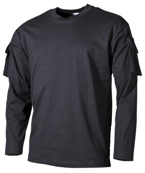 US Shirt, langarm, schwarz, mit Ärmeltaschen