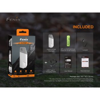 Fenix E-Star Dynamotaschenlampe mit Akku und USB