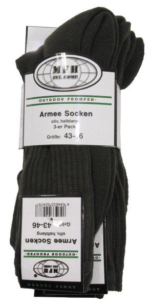 Army Socken, oliv, halblang, 3er Pack