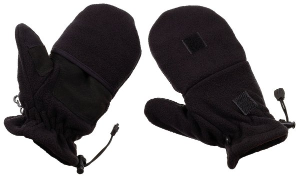 Fleece-Faust-Fingerhandschuhe, schwarz, mit Ausziehschlaufen