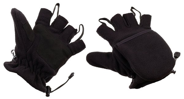 Fleece-Faust-Fingerhandschuhe, schwarz, mit Ausziehschlaufen