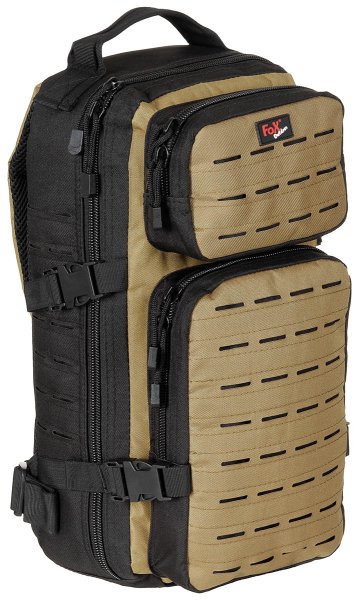 Rucksack, "Assault-Travel", Laser, schwarz-coyote tan