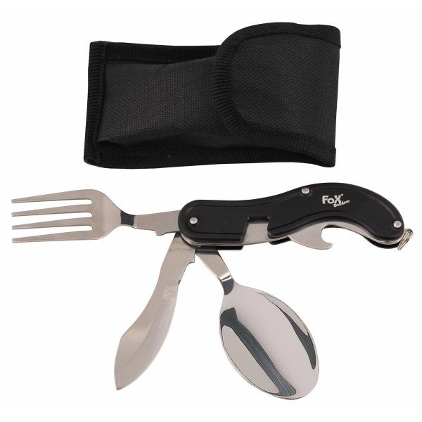 Taschenmesserbesteck, 4 in 1, schwarz, teilbar